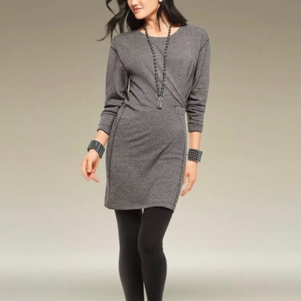 CABI 3650 Put On Sweatshirt Dress Heather Gray Long Sleeve Large